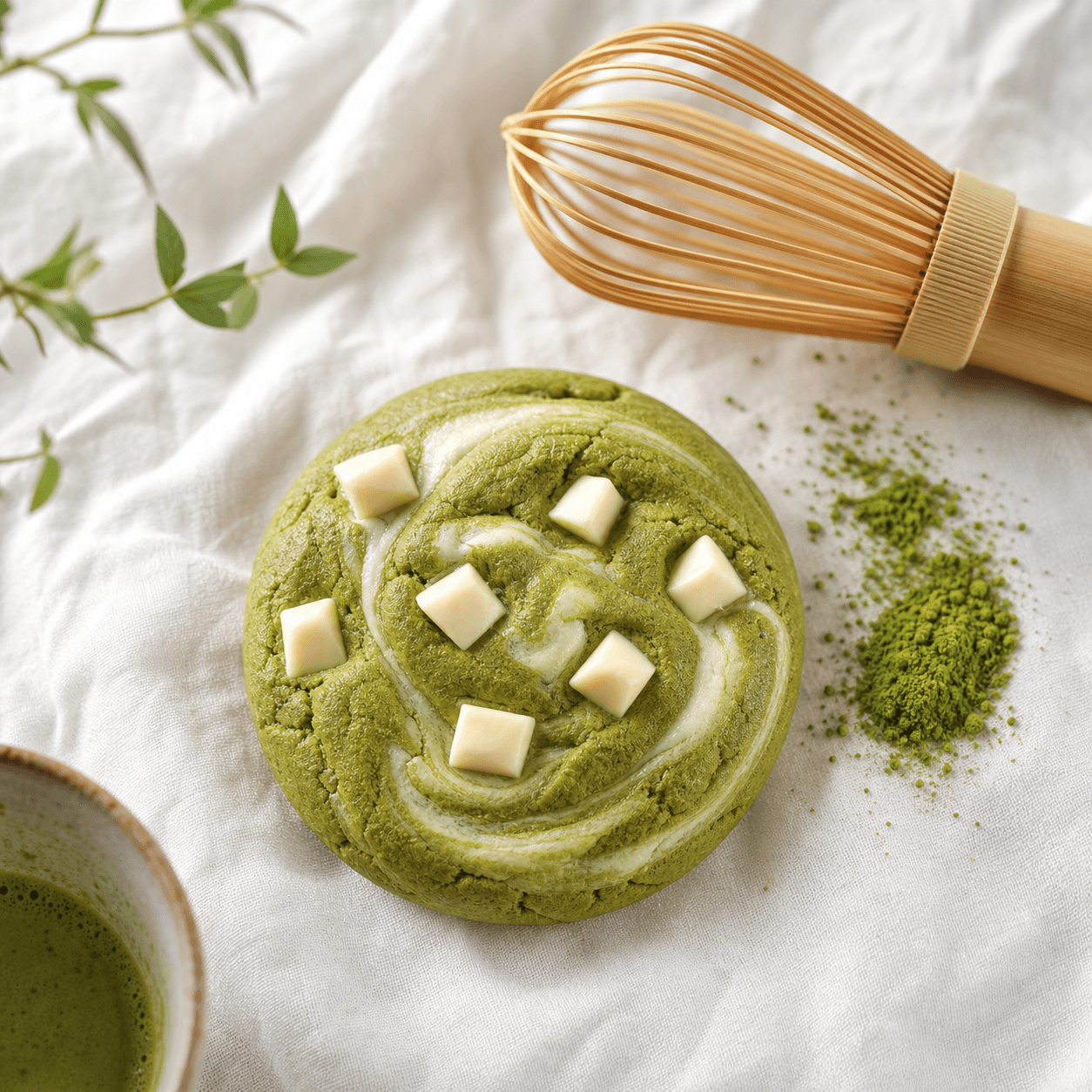 Kyoto matcha latte cookie with bamboo whisk